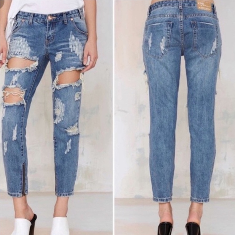 One X One Teaspoon | A&F NWT Trashed Freebirds Ankle Zip Low Rise Denim Jeans